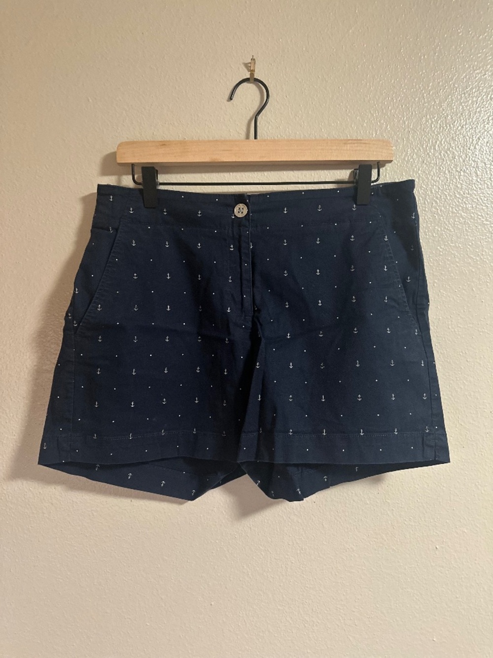 Nautica Navy Blue Anchor Print Chino Shorts – Size 10 – Nautical